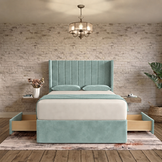Nexus Wingback Bed - Duck Egg Plush Velvet