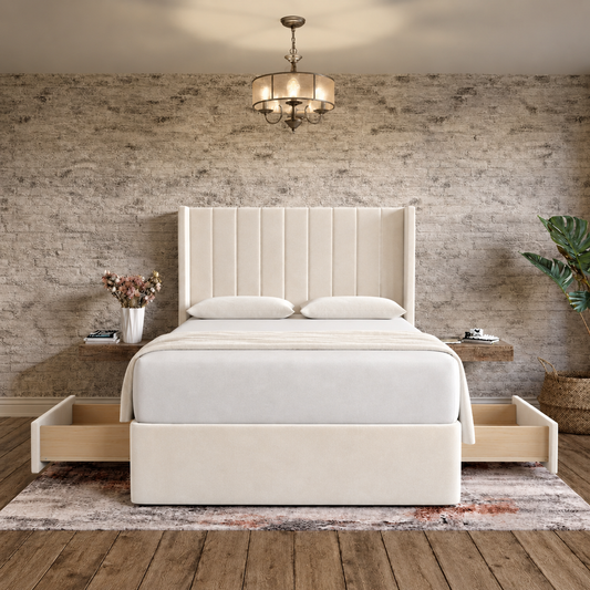 Nexus Wingback Bed - Ivory Plush Velvet