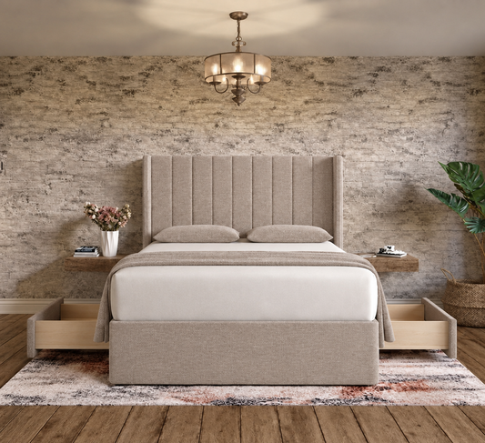 Nexus Wingback Bed - Putty Linen