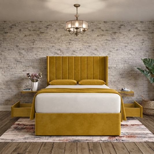Nexus Wingback Bed - Tumeric Plush Velvet