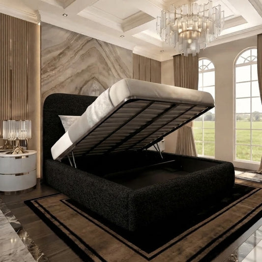 Nimbus Upholstered Ottoman Bed - Black Chenille