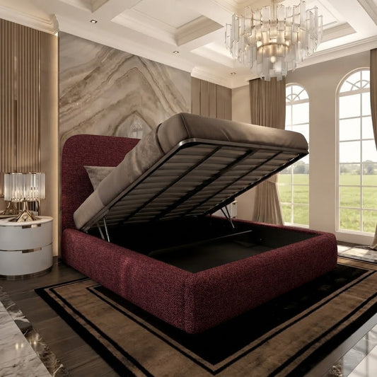 Nimbus Upholstered Ottoman Bed - Burgundy Plush Velvet