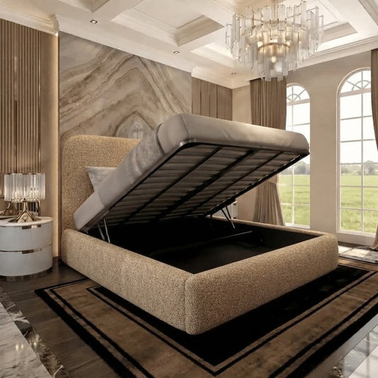 Nimbus Upholstered Ottoman Bed - Latte Wool