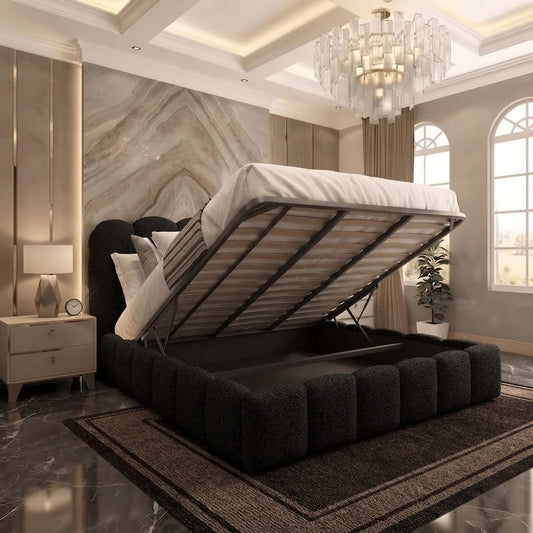 Pebble Upholstered Ottoman Bed - Black Chenille