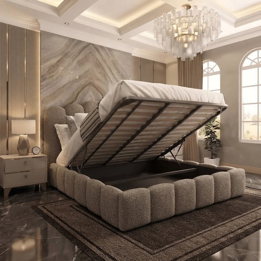 Pebble Upholstered Ottoman Bed - Clay Wool
