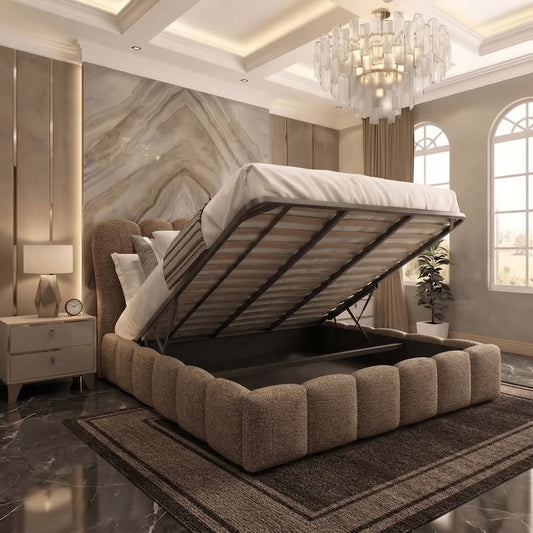 Pebble Upholstered Ottoman Bed - Latte Wool