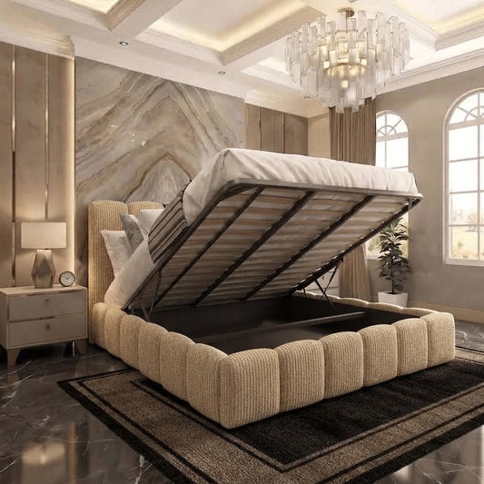Pebble Upholstered Ottoman Bed - Mink Chenille