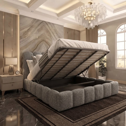 Pebble Upholstered Ottoman Bed - Graphite Linen