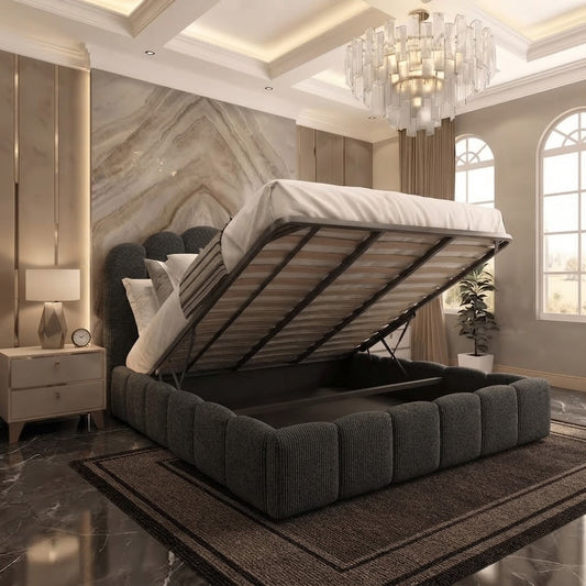Pebble Upholstered Ottoman Bed - Silver Naples
