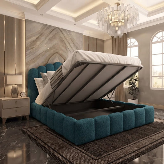 Pebble Upholstered Ottoman Bed - Teal Plush Velvet