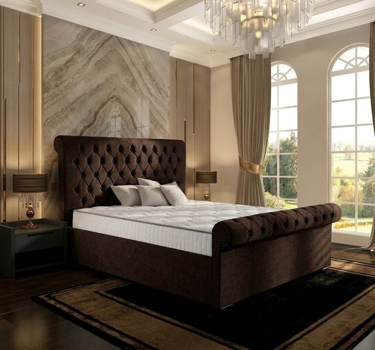 Perl Chesterfield Upholstered Ottoman Bed - Brown Naples
