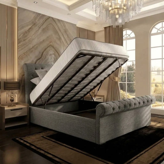 Perl Chesterfield Upholstered Ottoman Bed - Charcoal Chenille