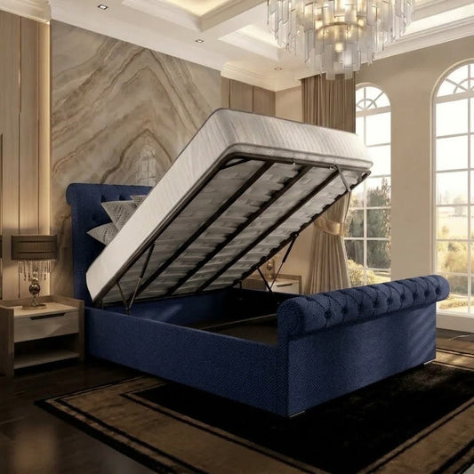 Perl Chesterfield Upholstered Ottoman Bed - Midnight Linen