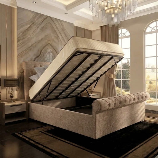 Perl Chesterfield Upholstered Ottoman Bed - Mink Chenille