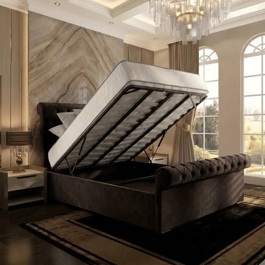 Perl Chesterfield Upholstered Ottoman Bed - Slate Grey Naples