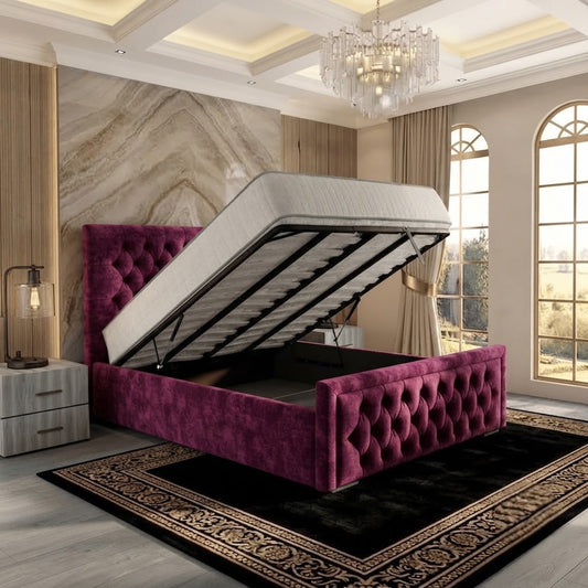 Silk Upholstered Ottoman Bed - Purple Plush Velvet