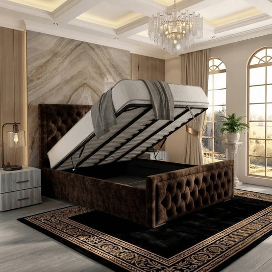Silk Upholstered Ottoman Bed - Slate Grey Naples