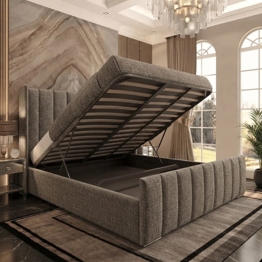 Skyline Wingback Upholstered Ottoman Bed - Charcoal Chenille