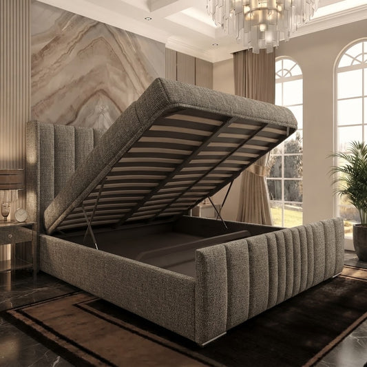 Skyline Wingback Upholstered Ottoman Bed - Graphite Linen