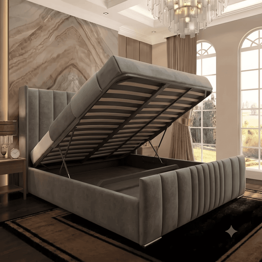Skyline Wingback Upholstered Ottoman Bed