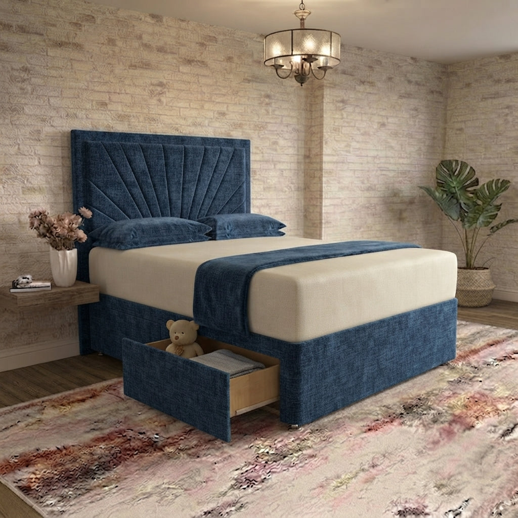 Sunrise Divan Bed - Blue Chenille