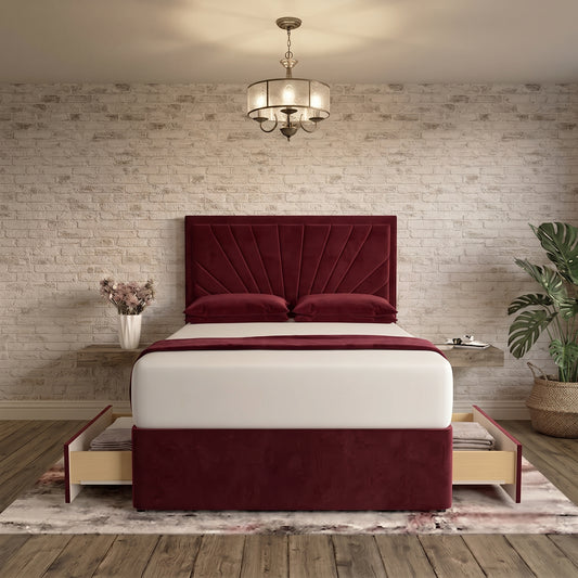 Sunrise Divan Bed - Burgundy Plush Velvet