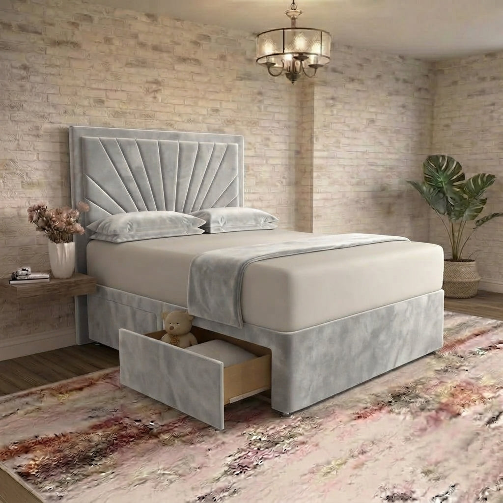 Sunrise Divan Bed - Silver Plush Velvet