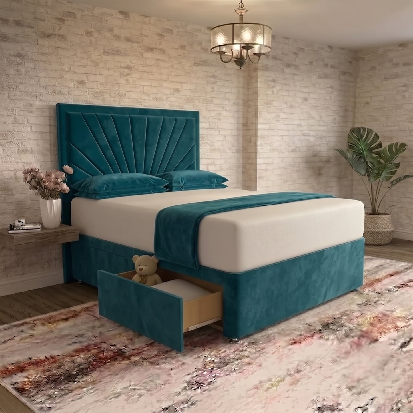Sunrise Divan Bed - Teal Plush Velvet