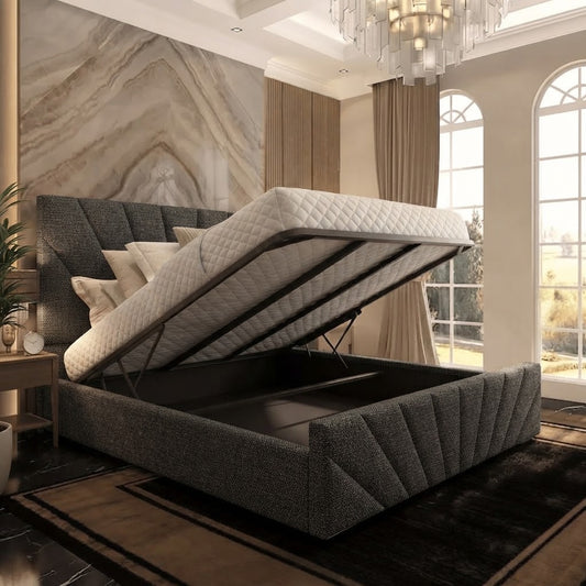 Sunrise Upholstered Ottoman Bed - Charcoal Linen