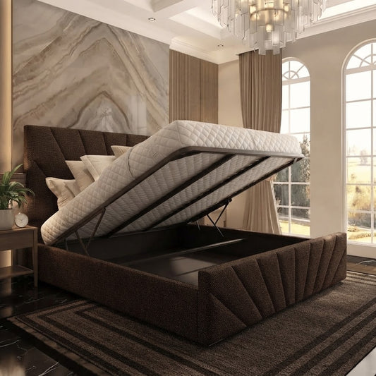 Sunrise Upholstered Ottoman Bed - Chocolate Plush Velvet