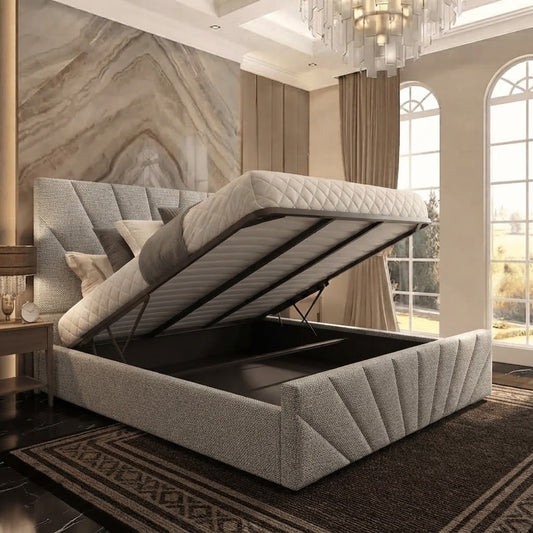 Sunrise Upholstered Ottoman Bed - Sage Linen