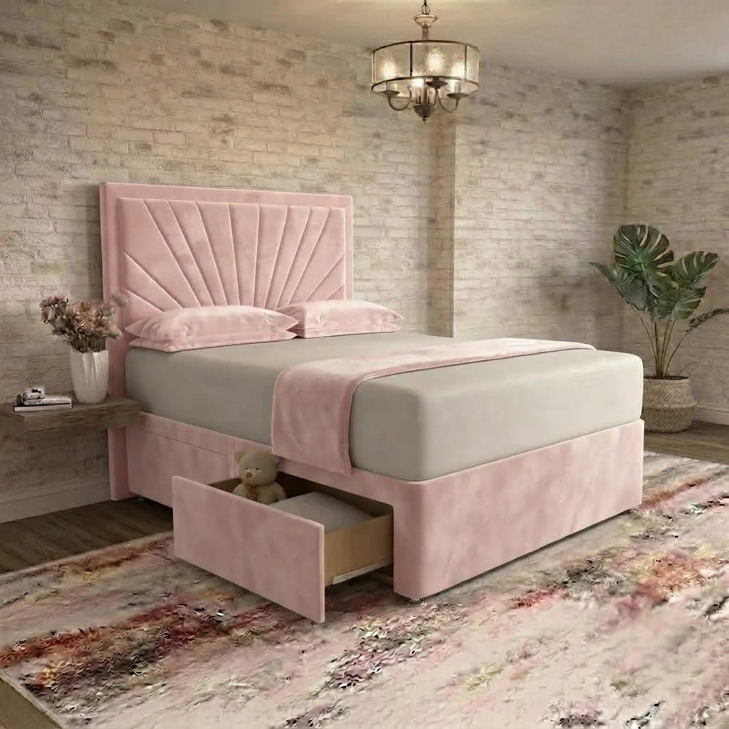 Sunrise Divan Bed - Soft Pink Plush Velvet