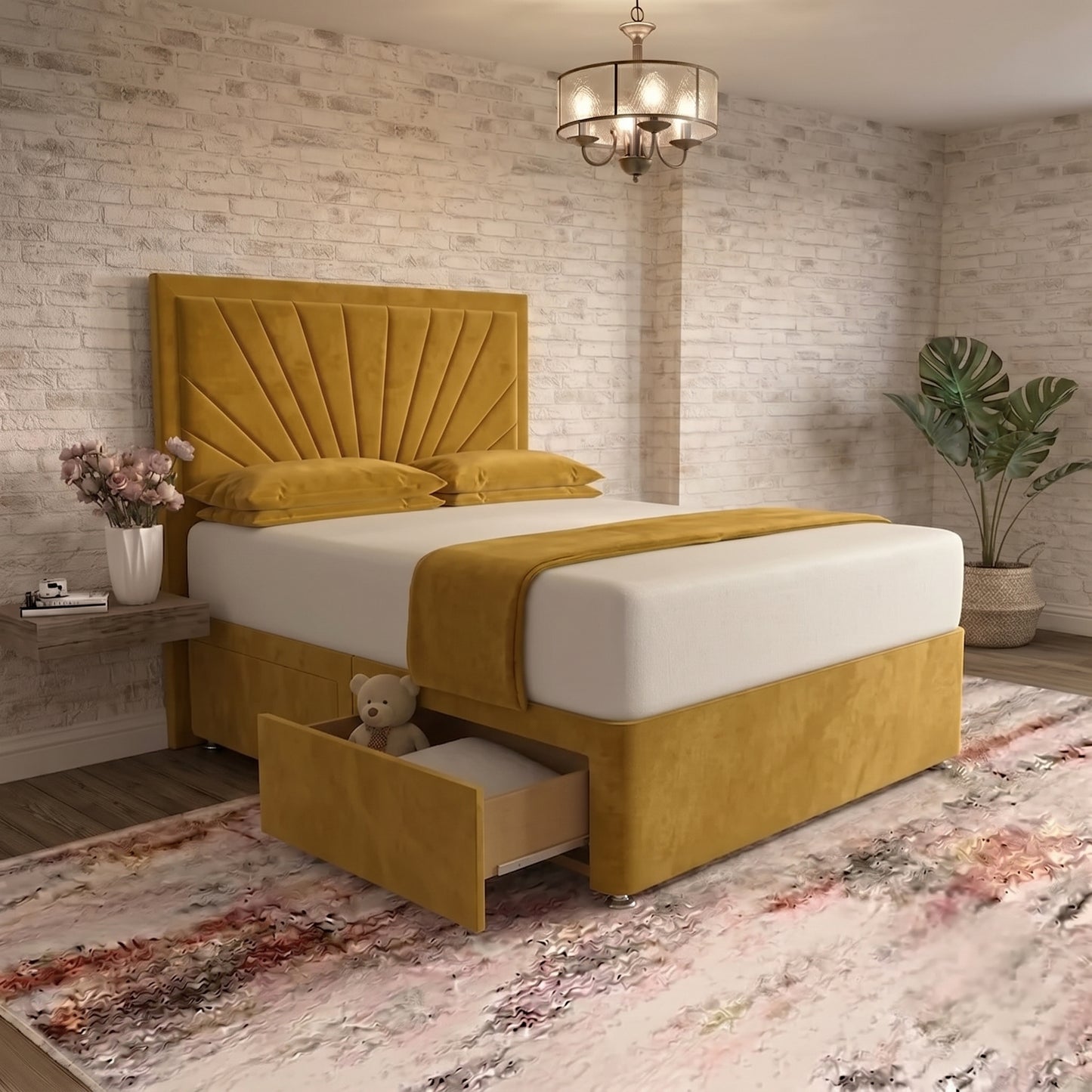 Sunrise Divan Bed - Tumeric Plush Velvet