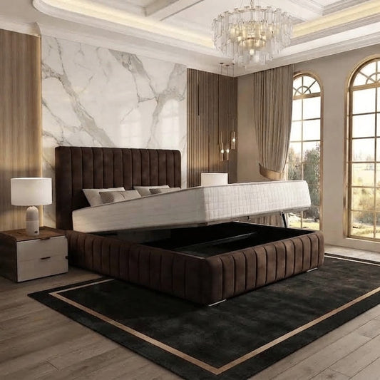 Verona Flute Upholstered Ottoman Bed - Brown Naples