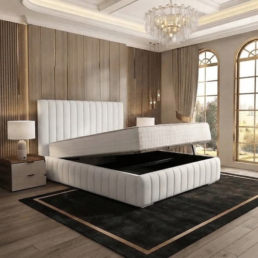 Verona Flute Upholstered Ottoman Bed - Cream Naples