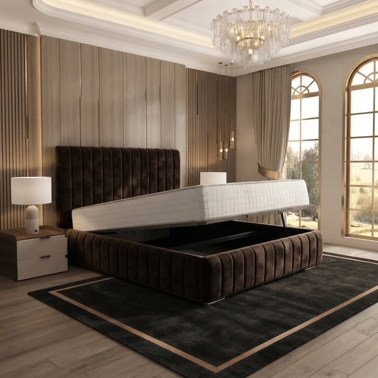 Verona Flute Upholstered Ottoman Bed - Slate Grey Naples