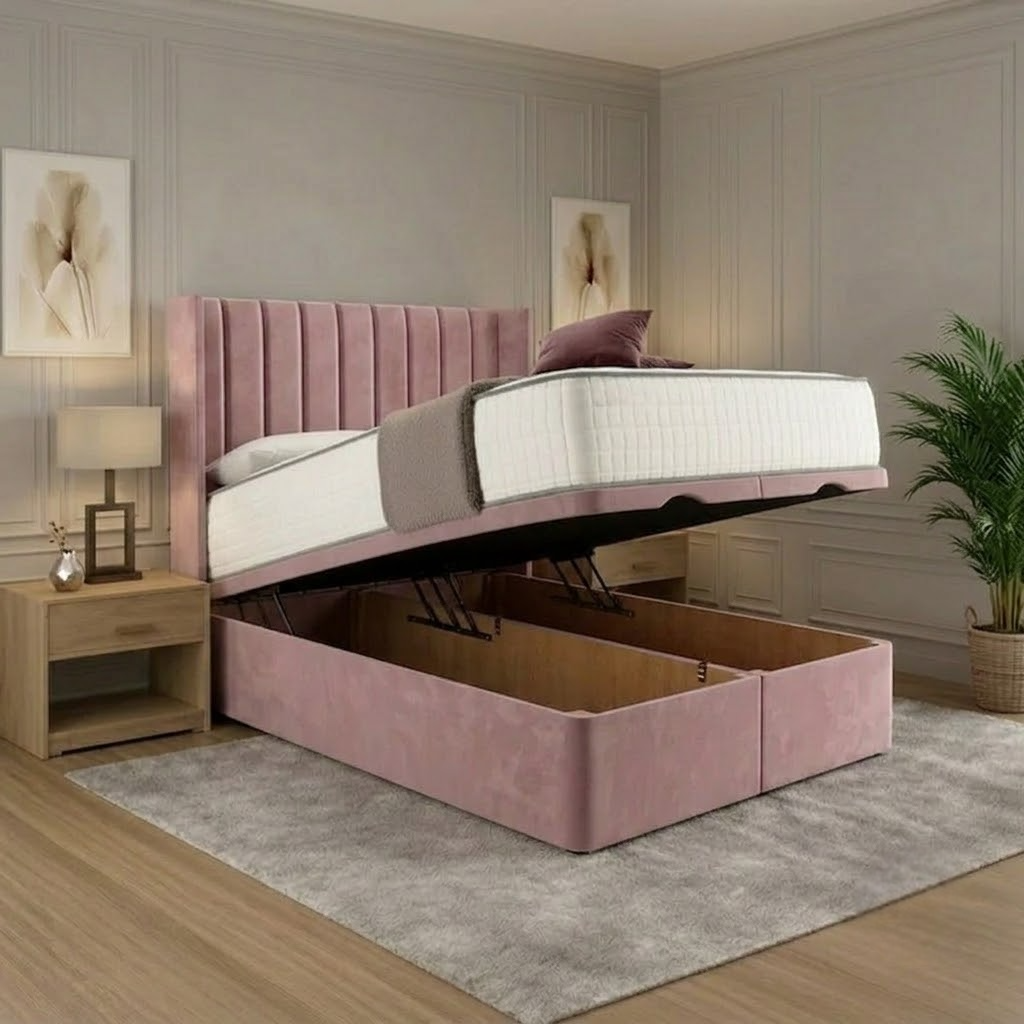 Nexus Wingback Ottoman Divan Bed - Purple Plush Velvet
