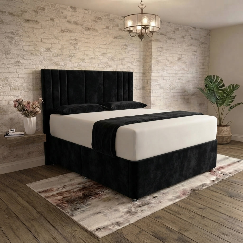 Augustus Divan Bed - Black Plush Velvet