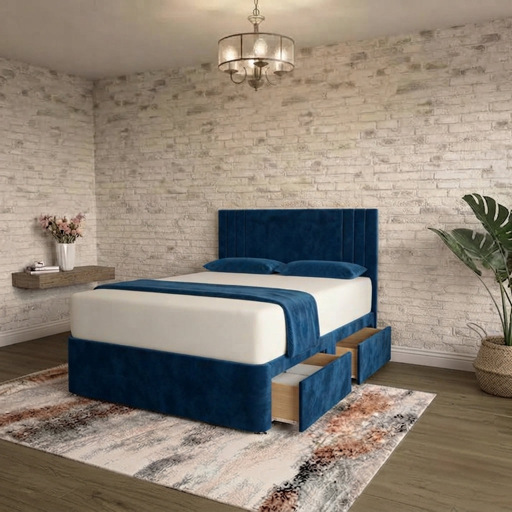 Augustus Divan Bed - Blue Plush Velvet