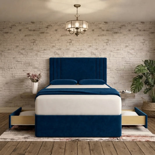 Augustus Divan Bed - Blue Plush Velvet