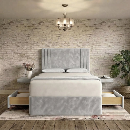 Augustus Divan Bed - Silver Plush Velvet