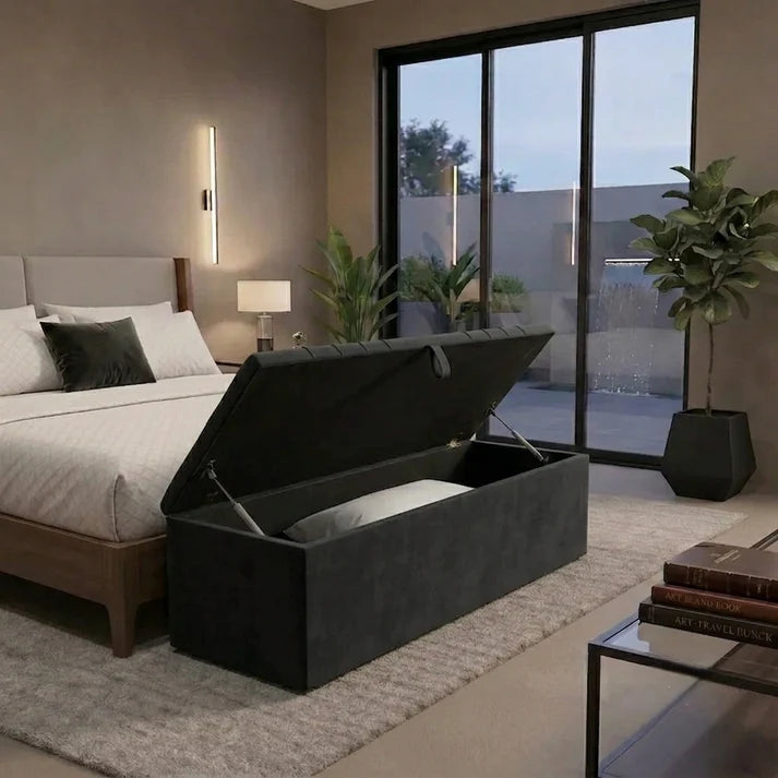 Augustus Divan Bed Storage Box - Black Chenille