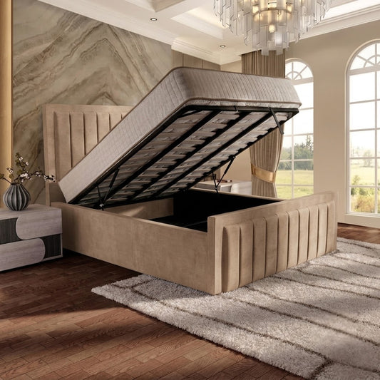 Brooklyn Upholstered Ottoman Bed - Beige Plush Velvet