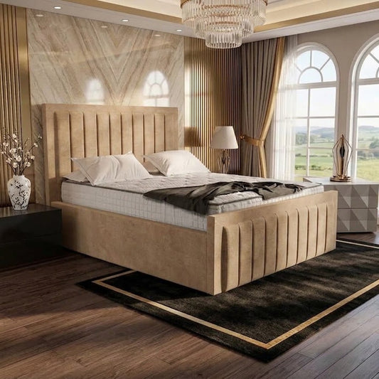 Brooklyn Upholstered Ottoman Bed - Beige Plush Velvet