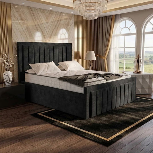 Brooklyn Upholstered Ottoman Bed - Black Plush Velvet