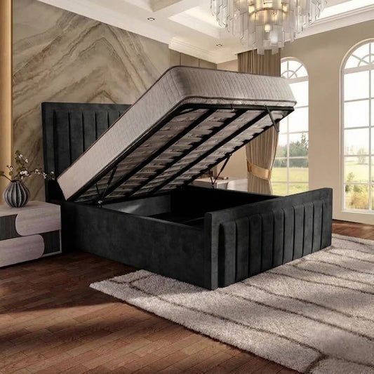 Brooklyn Upholstered Ottoman Bed - Black Plush Velvet