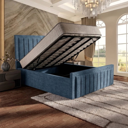 Brooklyn Upholstered Ottoman Bed - Blue Chenille