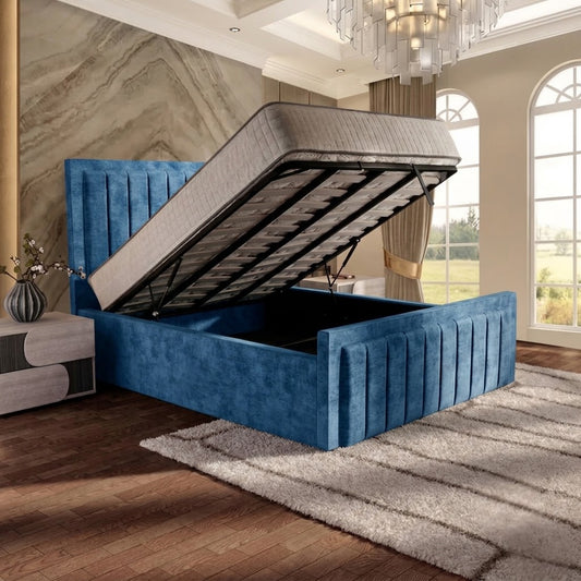 Brooklyn Upholstered Ottoman Bed - Blue Naples