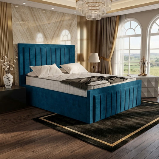 Brooklyn Upholstered Ottoman Bed - Blue Plush Velvet