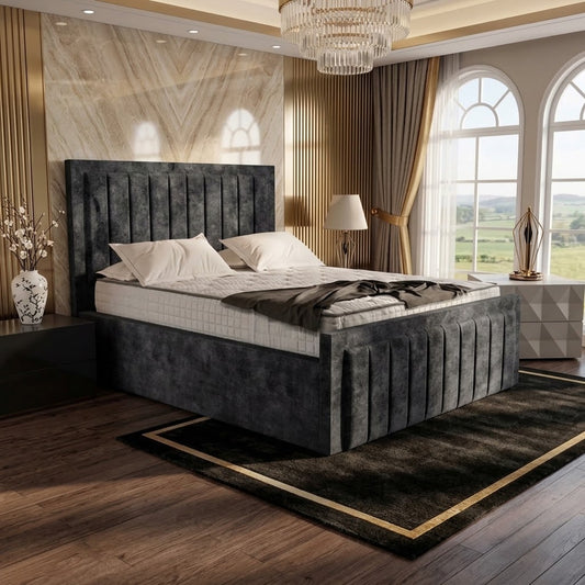 Brooklyn Upholstered Ottoman Bed - Charcoal Plush Velvet